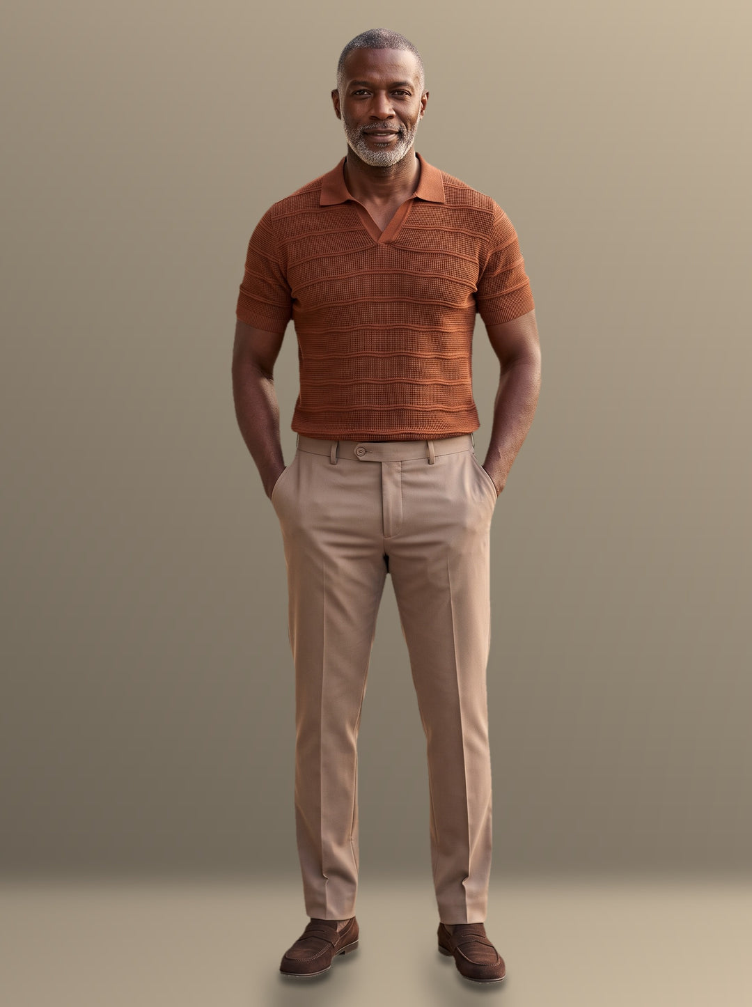 Halstead polo and trousers set in Brown, studio, Gentlemens Manor