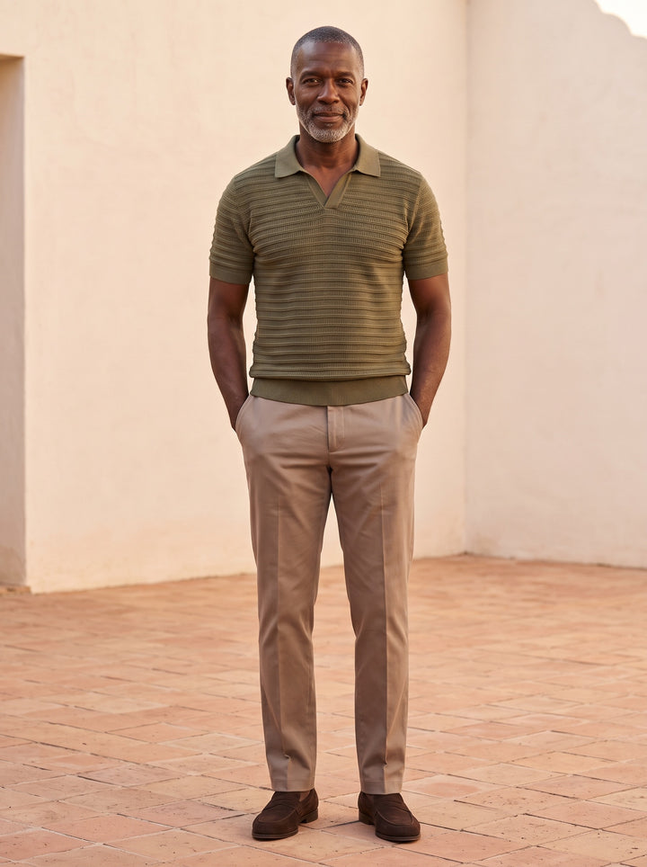 Halstead polo and trousers set in Olive, lifestyle, Gentlemens Manor