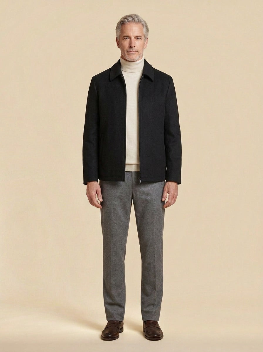 Halston zip front jacket in Black, studio, Gentlemens Manor