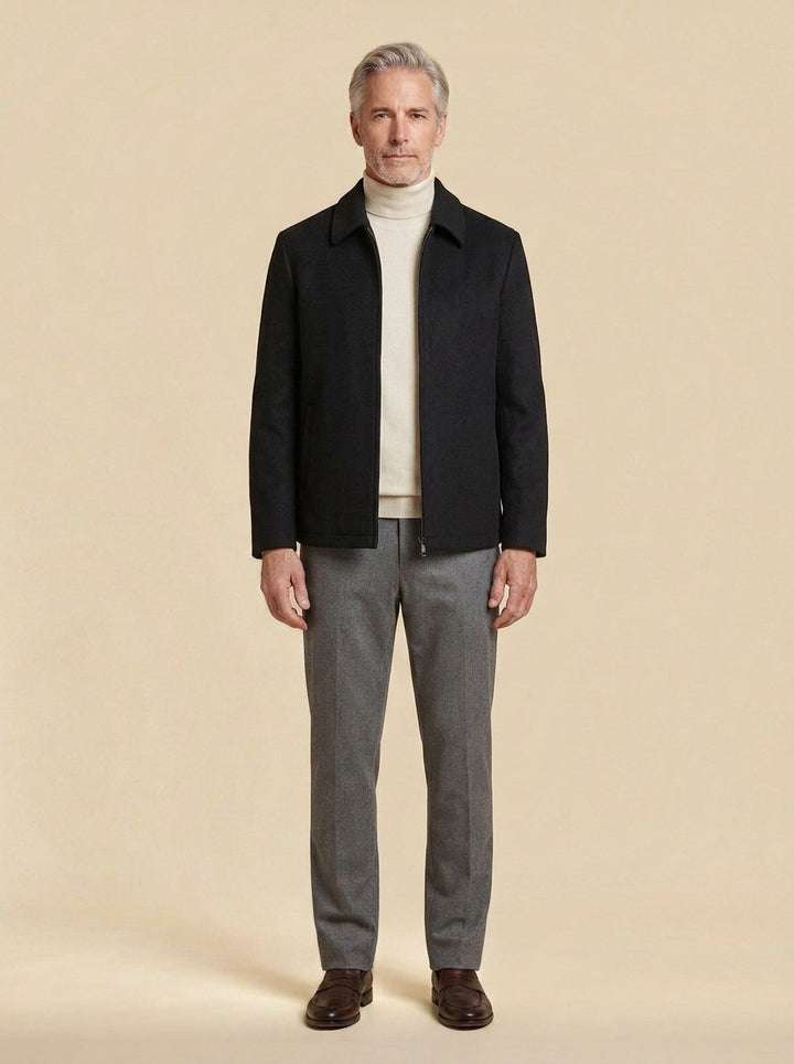Halston zip front jacket in Black, studio, Gentlemens Manor