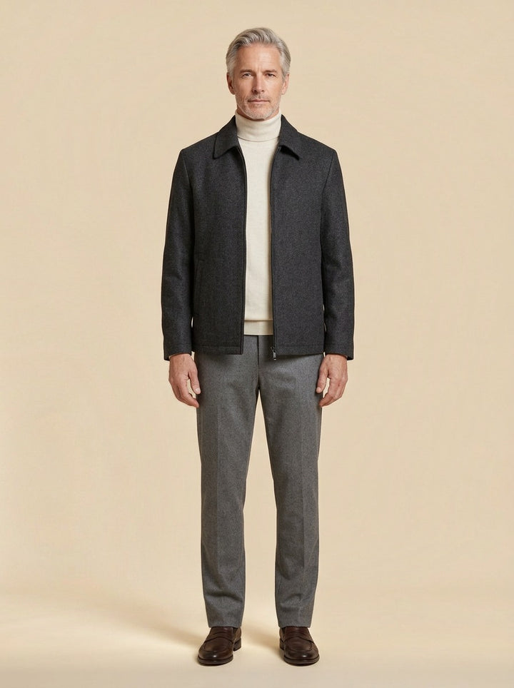 Halston zip front jacket in Charcoal, studio, Gentlemens Manor