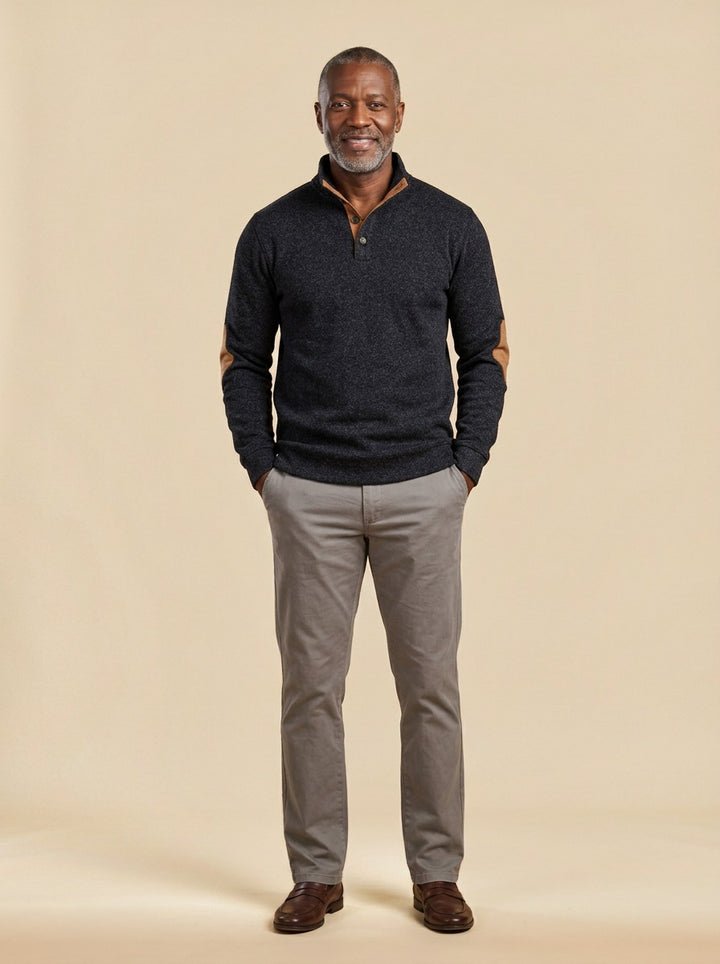 Hammond stand collar sweater in Black, studio, Gentlemens Manor