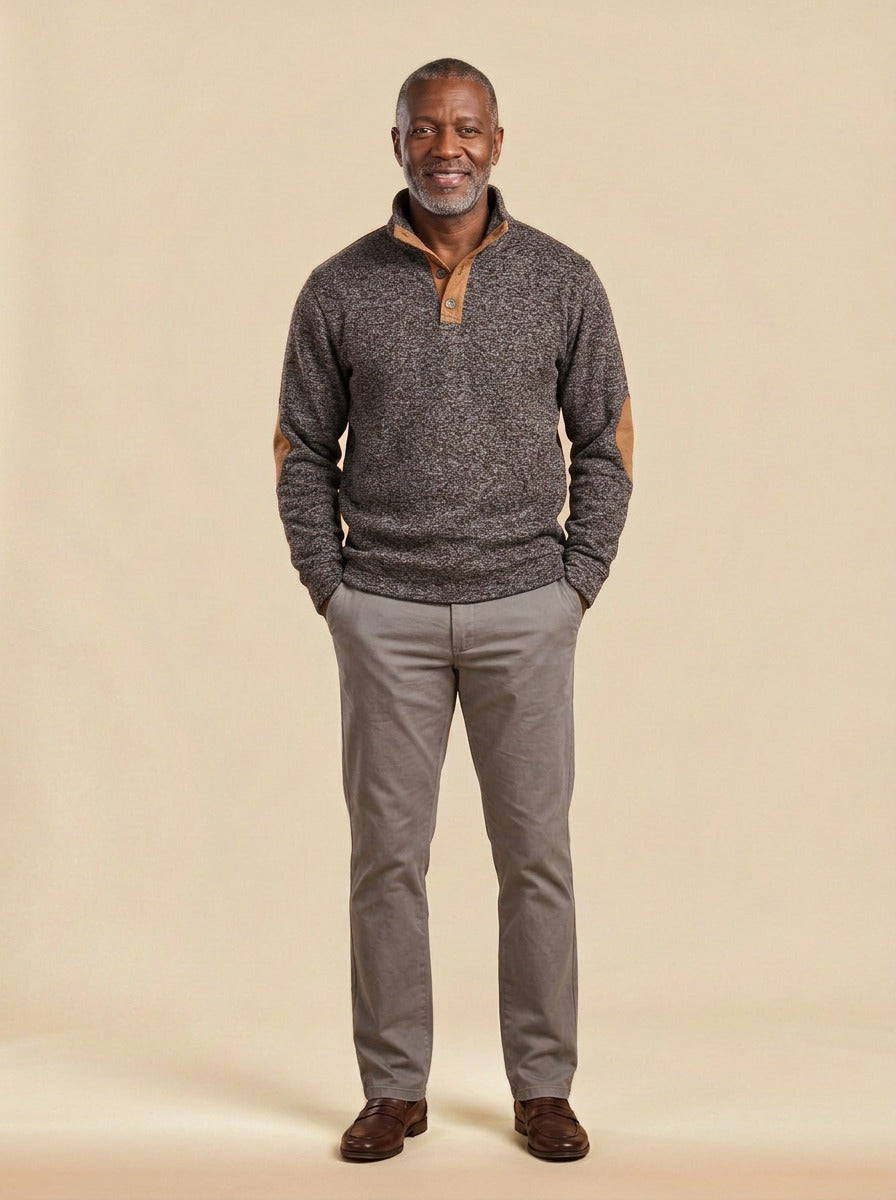 Hammond stand collar sweater in Brown, studio, Gentlemens Manor