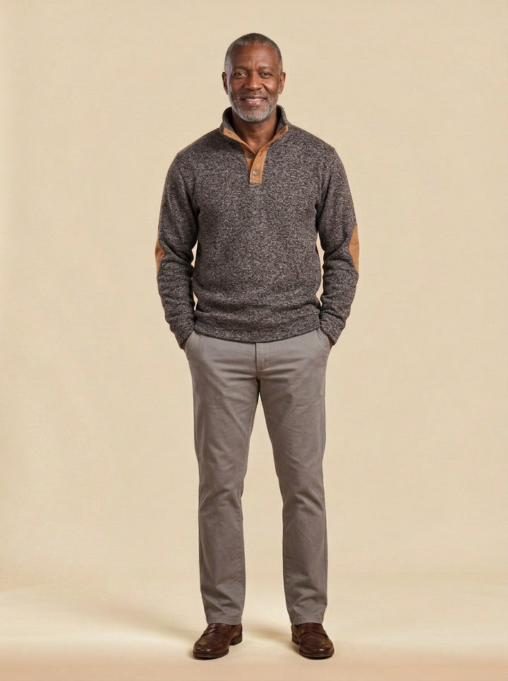 Hammond stand collar sweater in Brown, studio, Gentlemens Manor