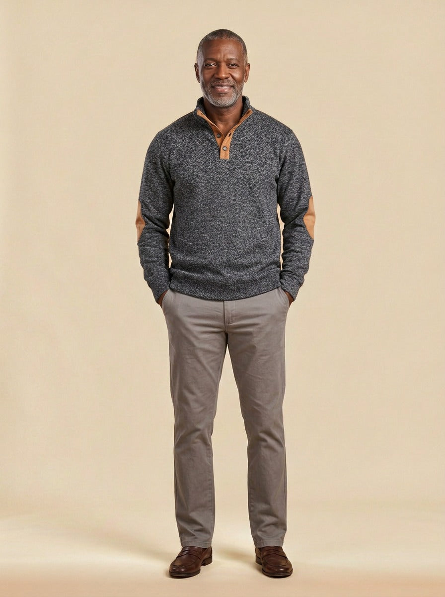 Hammond stand collar sweater in Charcoal, studio, Gentlemens Manor