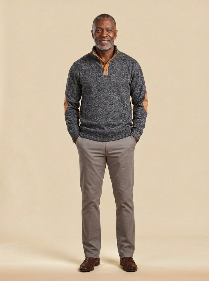 Hammond stand collar sweater in Charcoal, studio, Gentlemens Manor
