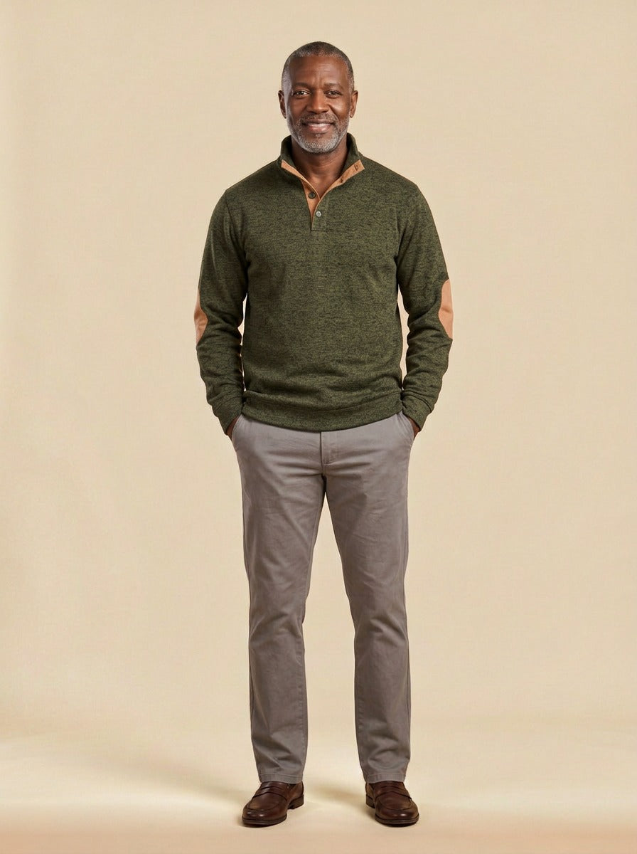 Hammond stand collar sweater in Olive, studio, Gentlemens Manor