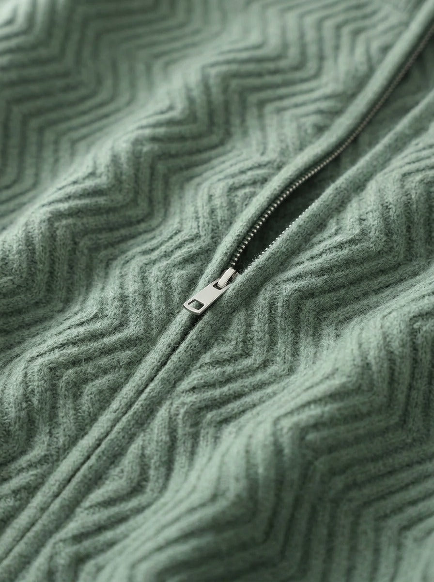 Hampton merino chevron zip cardigan, fabric close up, Gentlemens Manor