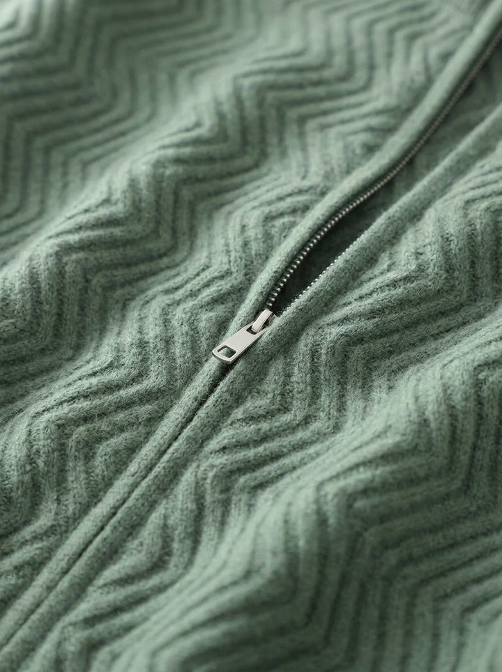 Hampton merino chevron zip cardigan, fabric close up, Gentlemens Manor