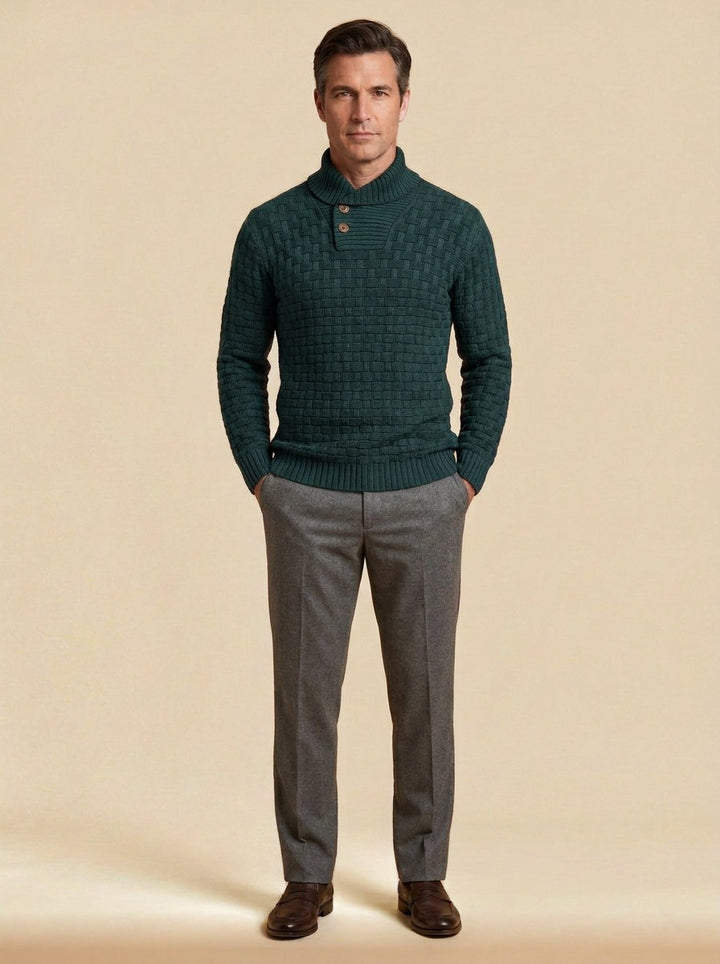 Harlow basketweave collar sweater in Green, studio, Gentlemens Manor