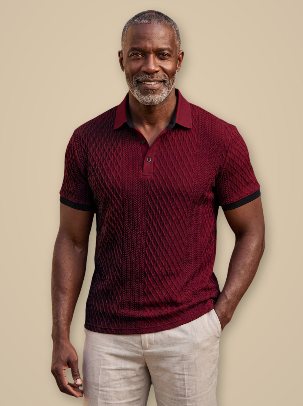 Harrison polo shirt in Burgundy, studio - Gentlemens Manor