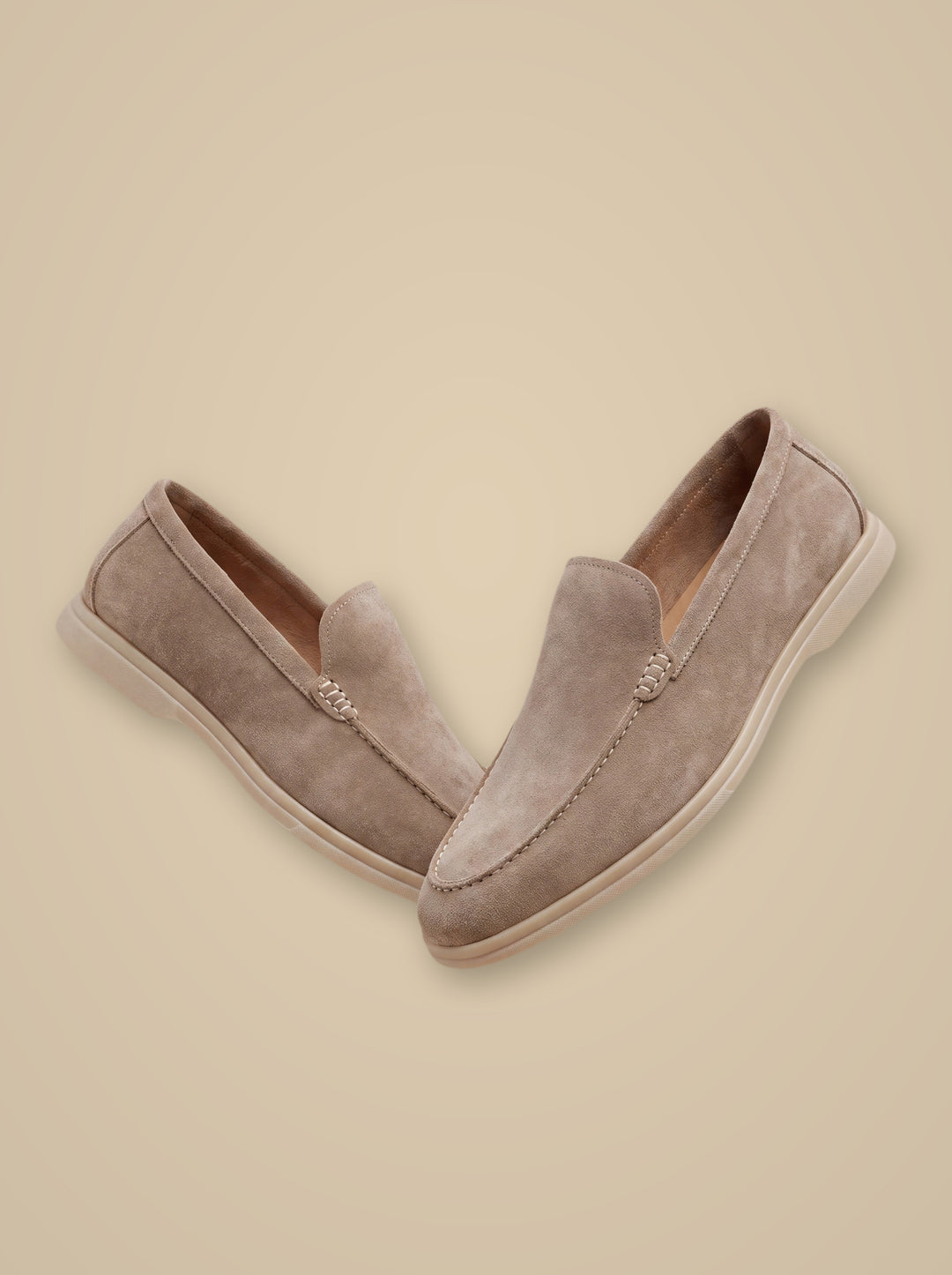 Hartley loafers in Beige, on a warm taupe studio background - Gentlemens Manor