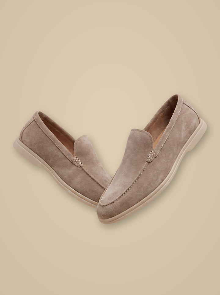 Hartley loafers in Beige, on a warm taupe studio background - Gentlemens Manor