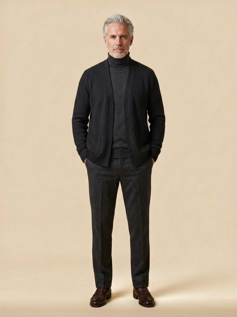 Harwood cardigan in Black, studio, Gentlemens Manor