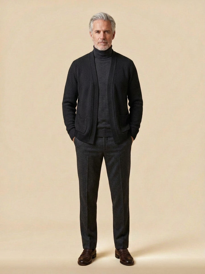 Harwood cardigan in Black, studio, Gentlemens Manor