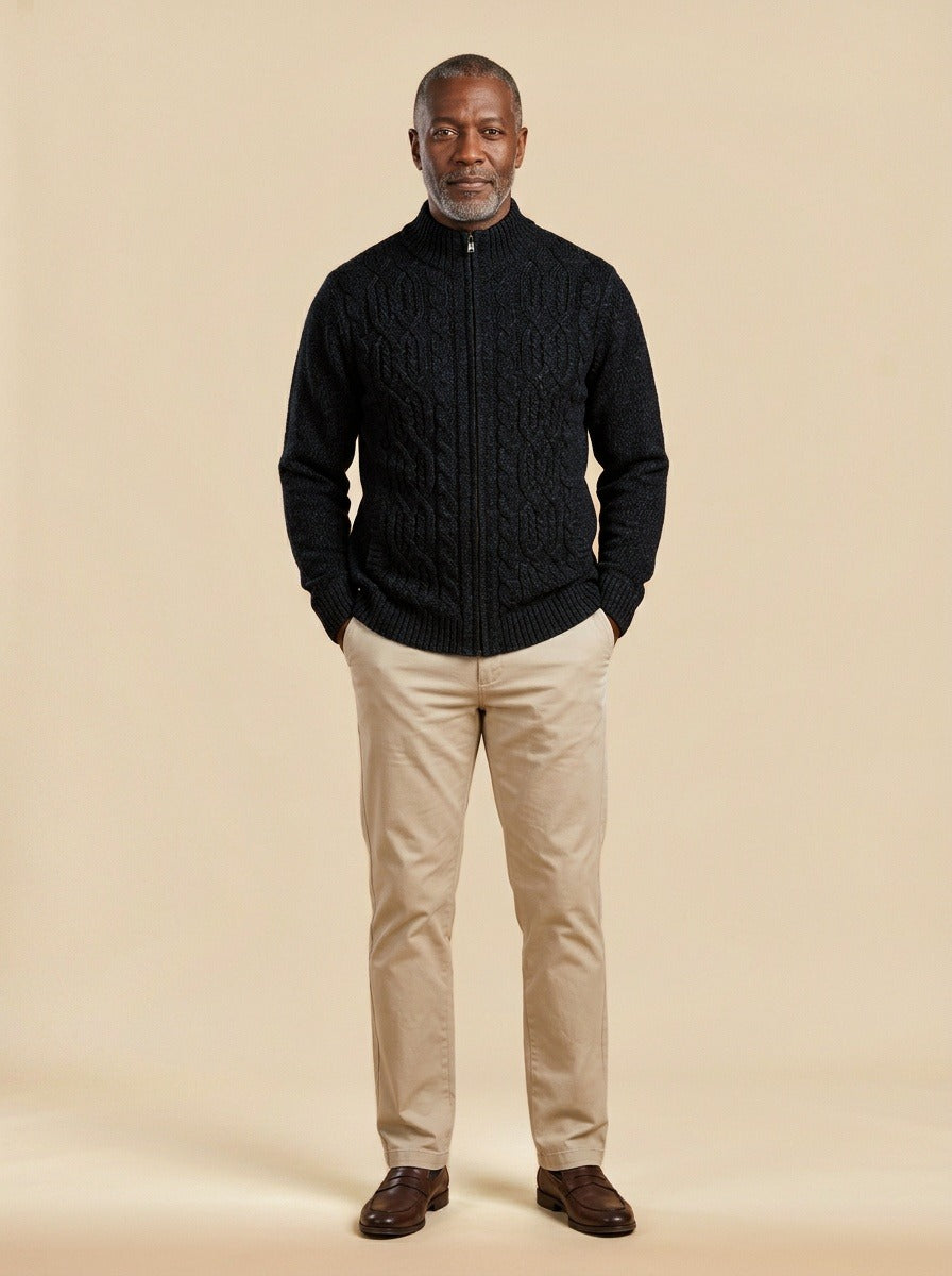 Hawley cardigan in Black, studio, Gentlemens Manor