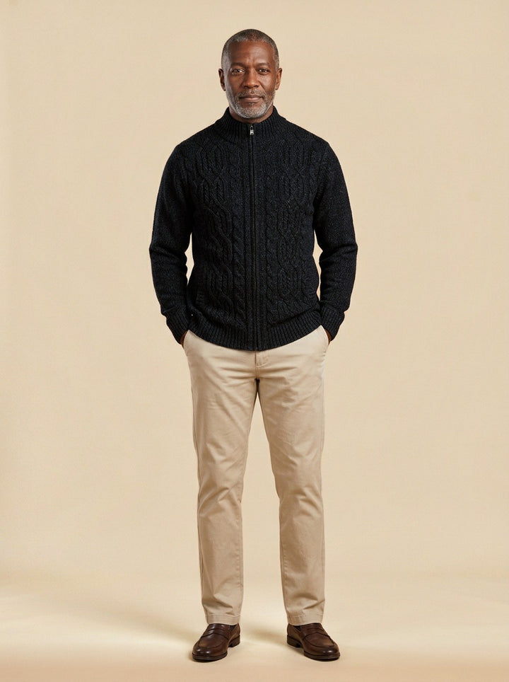Hawley cardigan in Black, studio, Gentlemens Manor