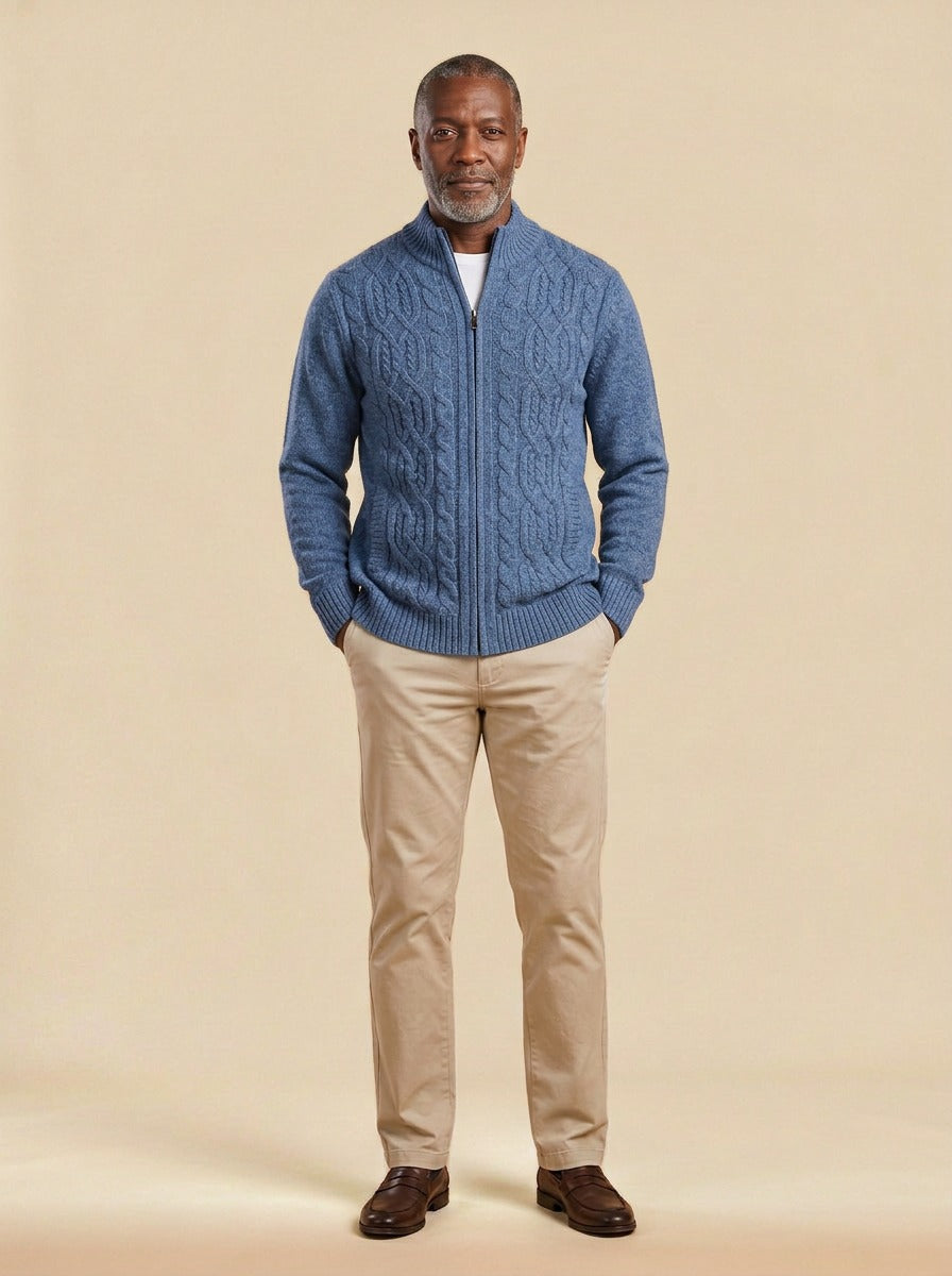Hawley cardigan in Blue, studio, Gentlemens Manor