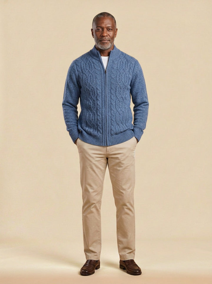 Hawley cardigan in Blue, studio, Gentlemens Manor