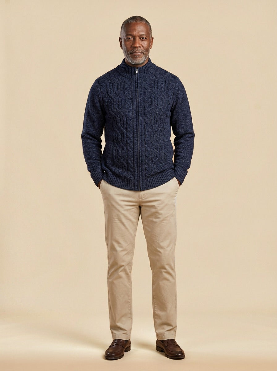 Hawley cardigan in Navy, studio, Gentlemens Manor
