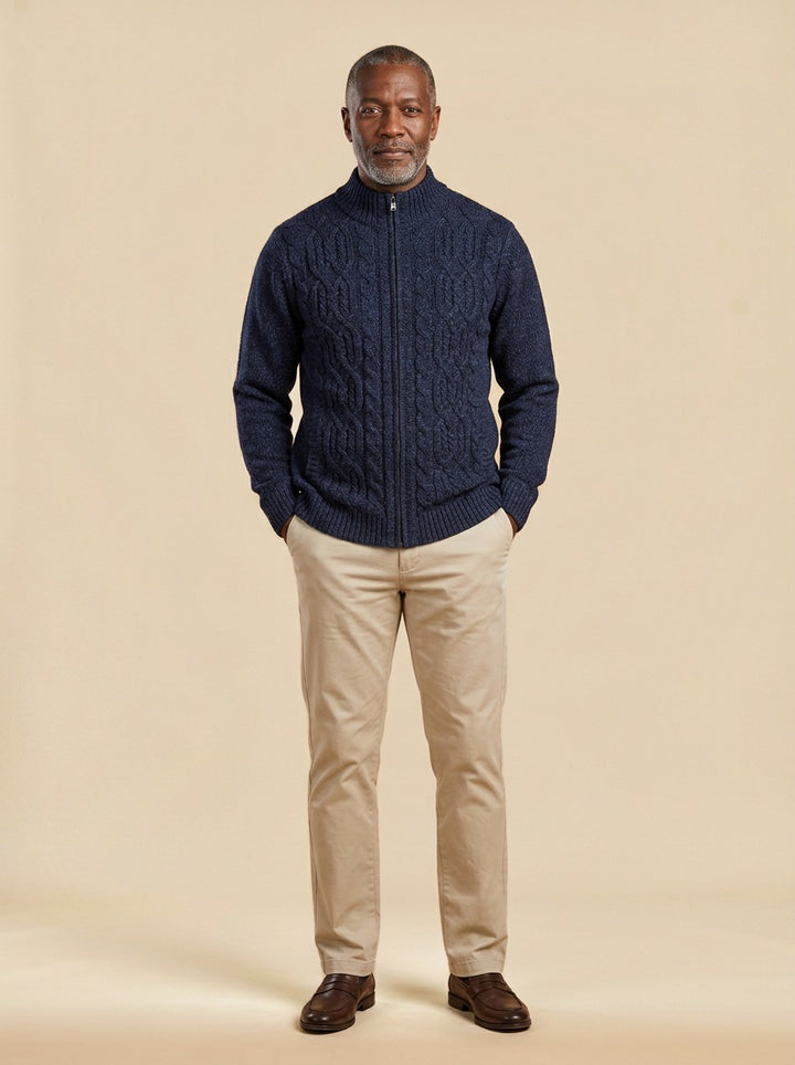 Hawley cardigan in Navy, studio, Gentlemens Manor