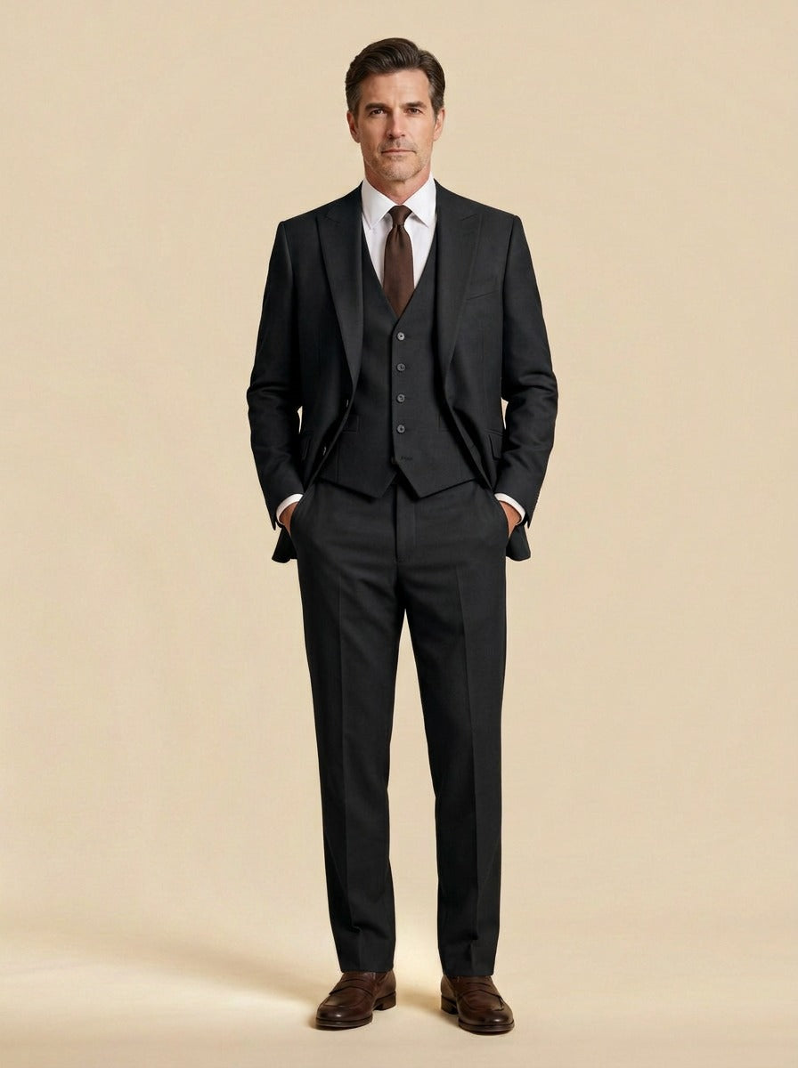 Hawthorne three piece suit in Black, studio, Gentlemens Manor