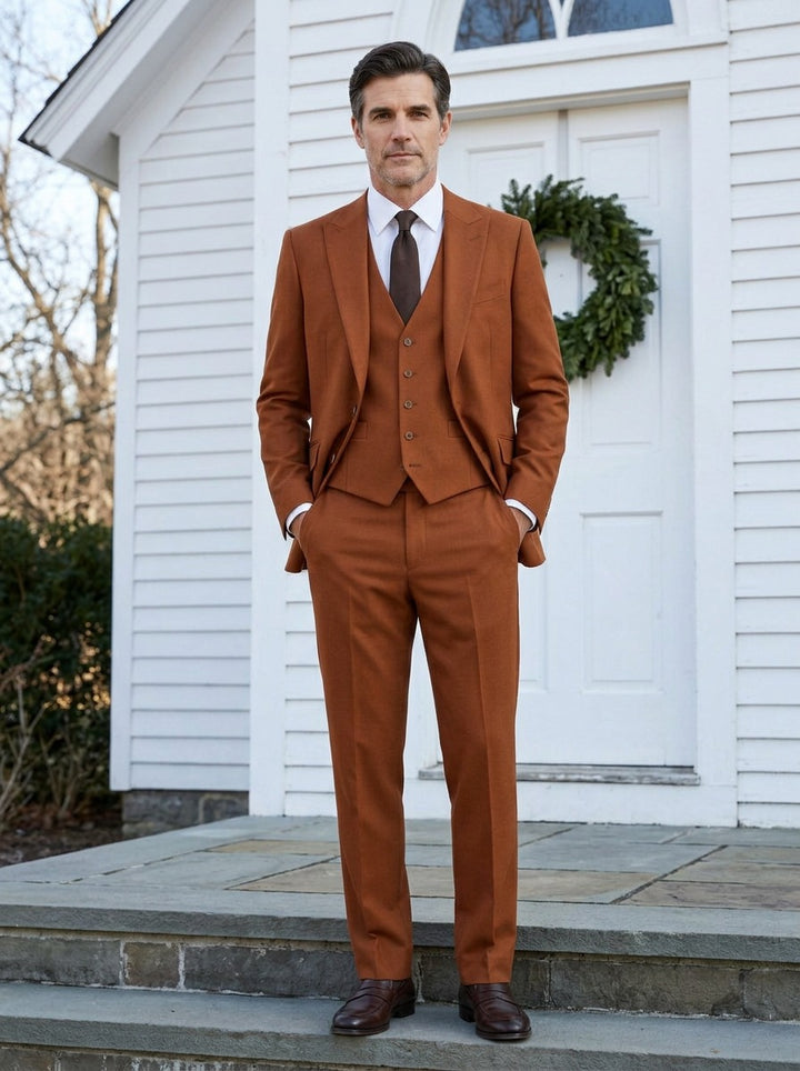 Hawthorne three piece suit in Brown, lifestyle, Gentlemens Manor