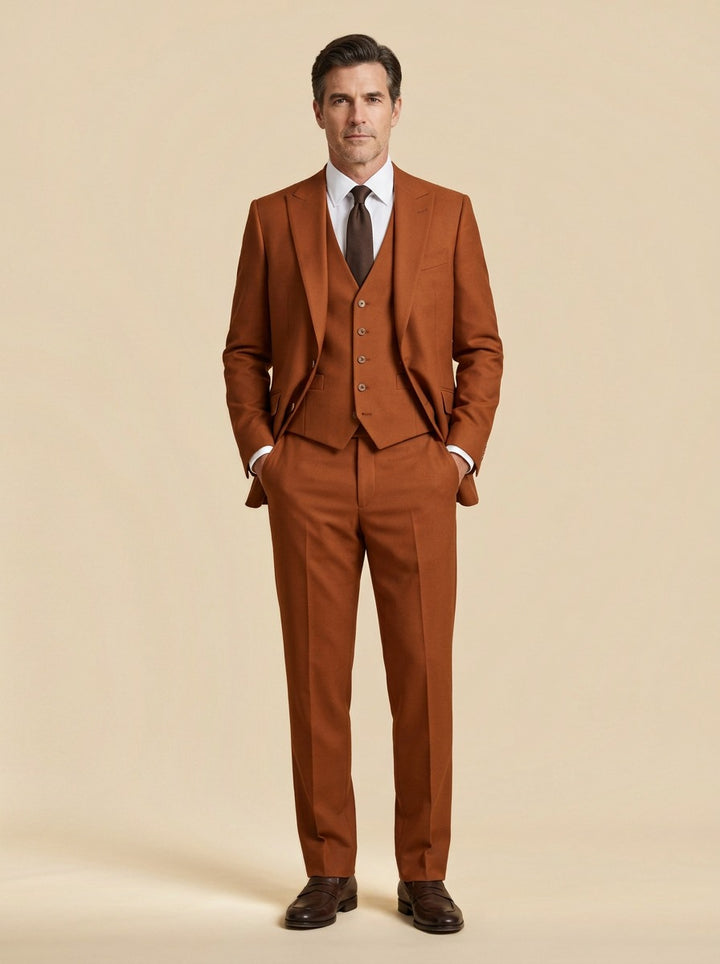 Hawthorne three piece suit in Brown, studio, Gentlemens Manor