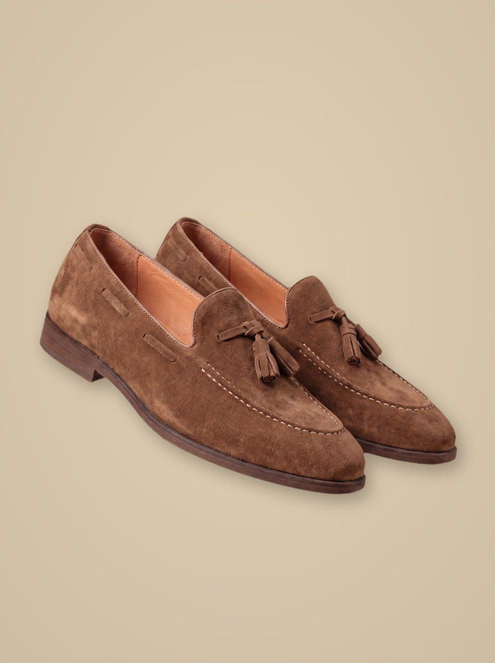 Hayden loafers in Sand, on a warm taupe studio background - Gentlemens Manor