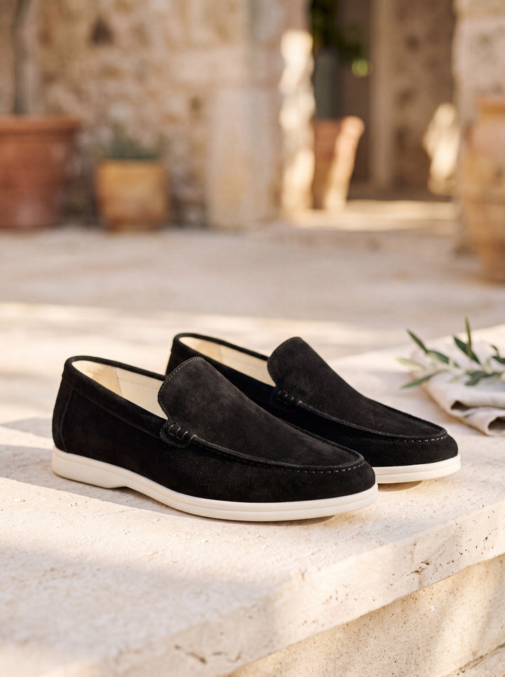 Henry loafers in Black, Mediterranean setting - Gentlemens Manor lifestyle