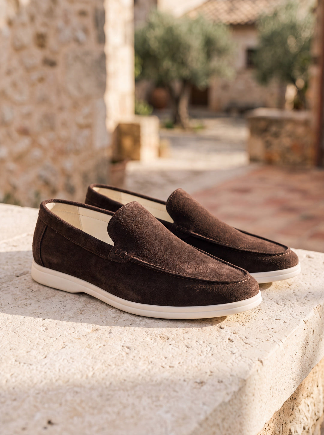 Henry loafers in Brown, Mediterranean setting - Gentlemens Manor lifestyle