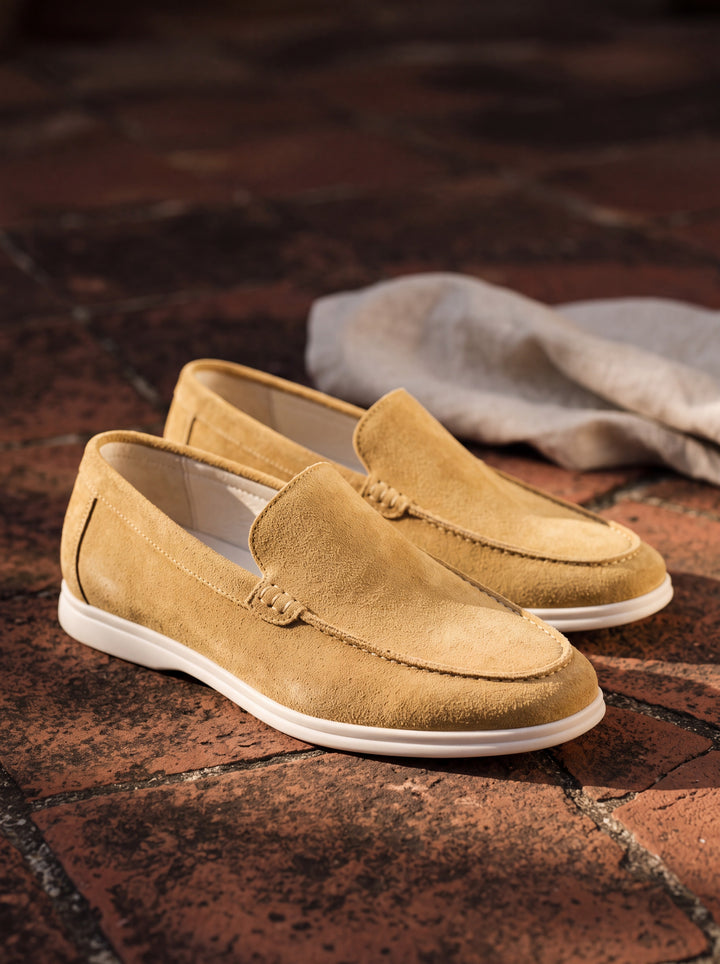 Henry loafers in Mustard, Mediterranean setting - Gentlemens Manor lifestyle