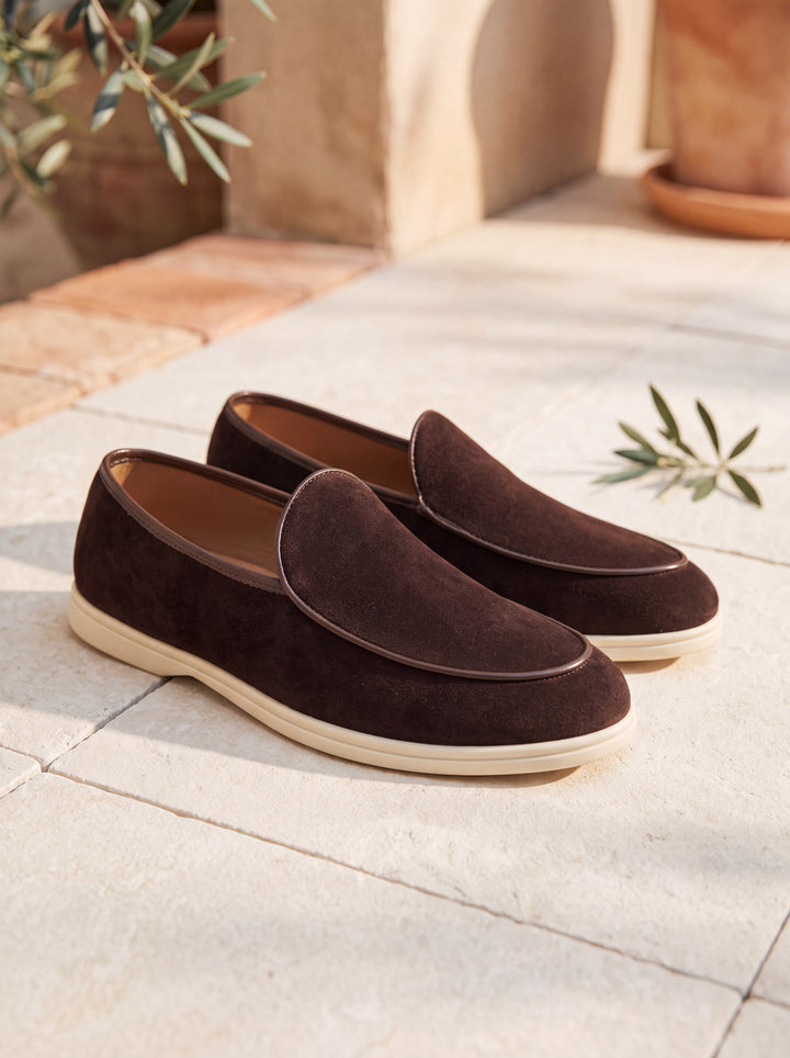 Herbert loafers in Brown, Mediterranean setting - Gentlemens Manor lifestyle