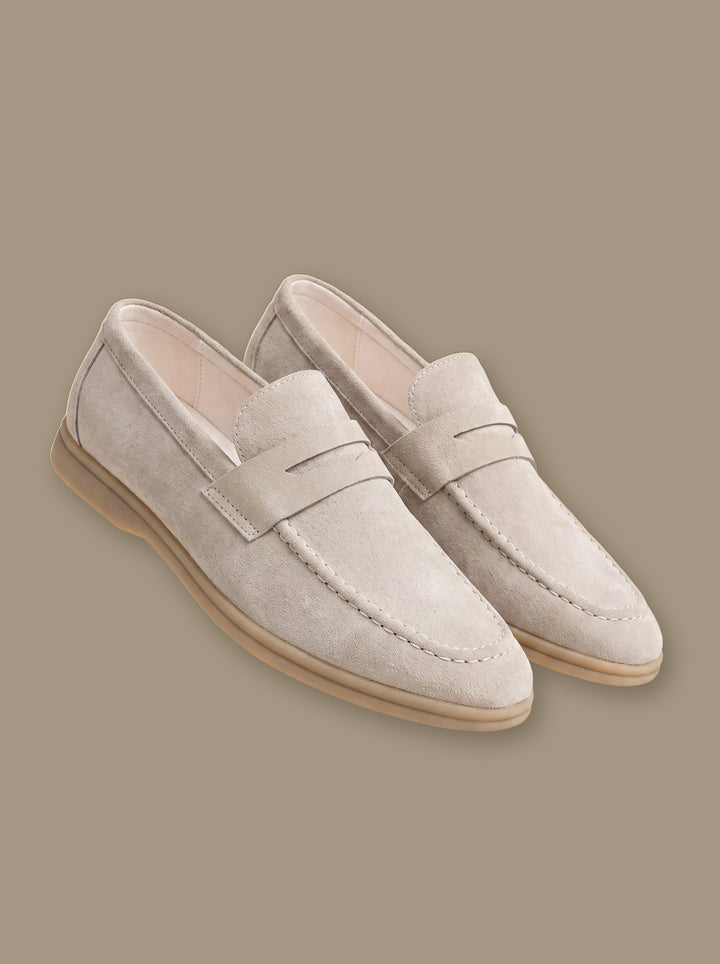 Hiram loafers in White, on a warm taupe studio background - Gentlemens Manor