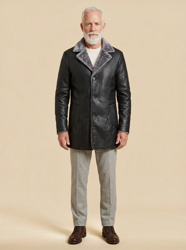Hobart leather look car coat in Black, studio, Gentlemens Manor