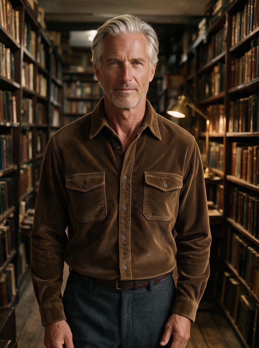 Holbrook corduroy shirt in Brown, lifestyle, Gentlemens Manor