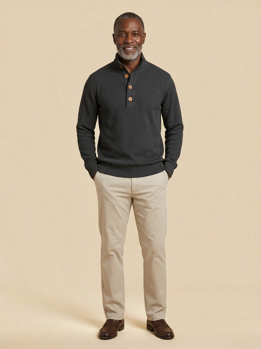 Holcomb sweater in Charcoal, studio, Gentlemens Manor