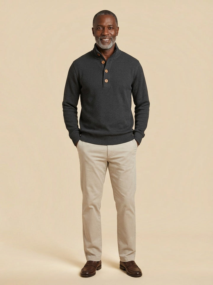 Holcomb sweater in Charcoal, studio, Gentlemens Manor