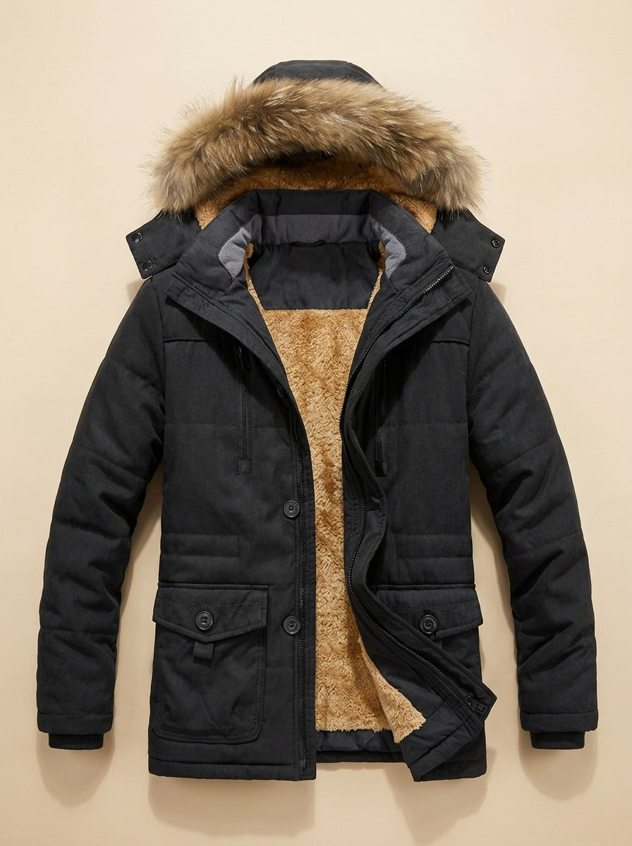 Holden winter parka in Black, inside view, Gentlemens Manor