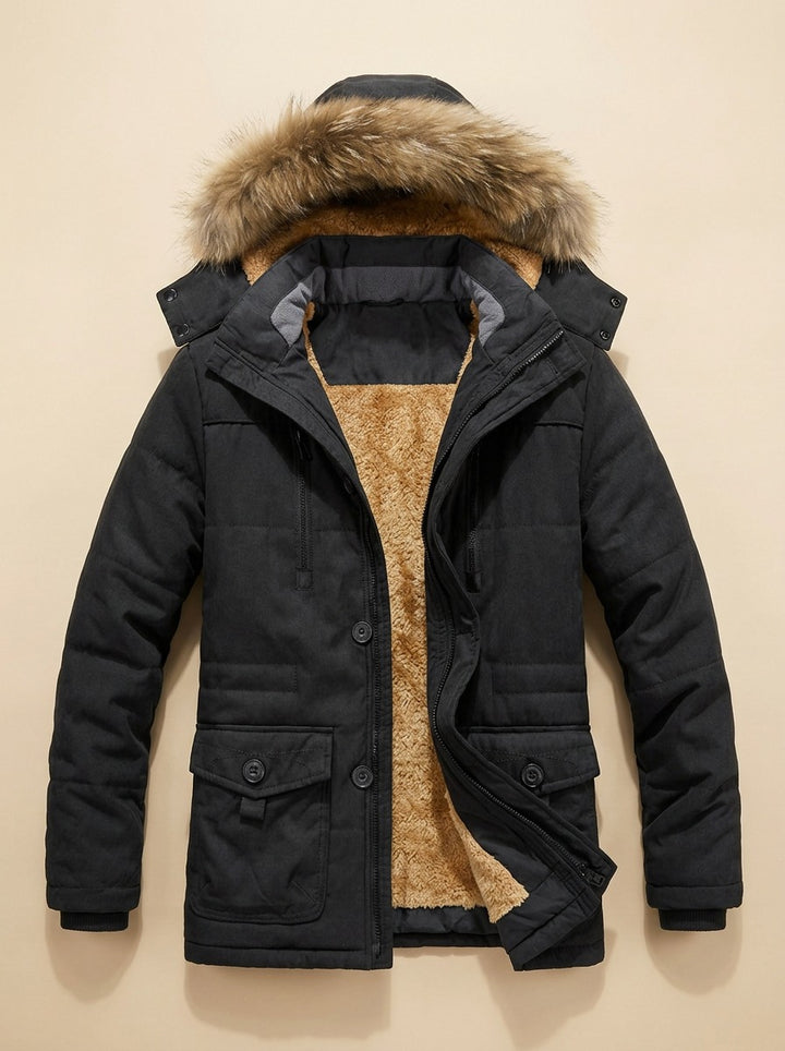 Holden winter parka in Black, inside view, Gentlemens Manor
