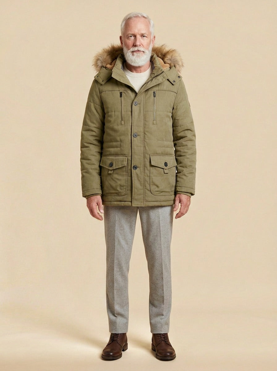 Holden winter parka in Khaki, studio, Gentlemens Manor