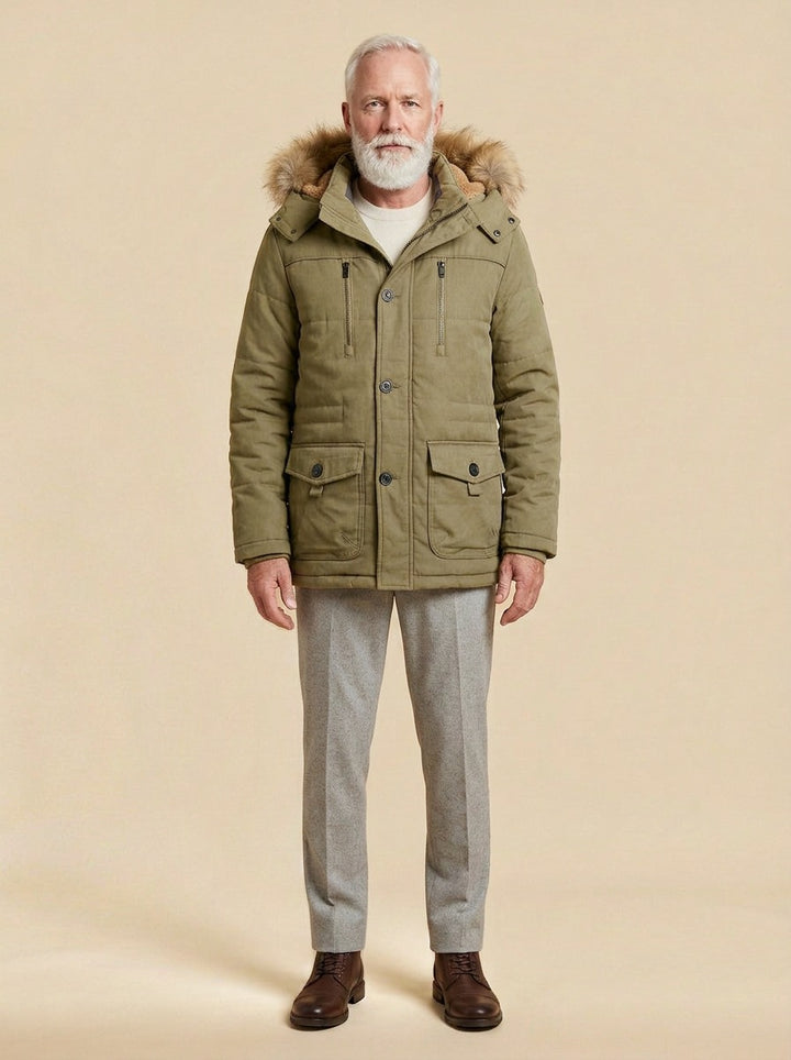 Holden winter parka in Khaki, studio, Gentlemens Manor