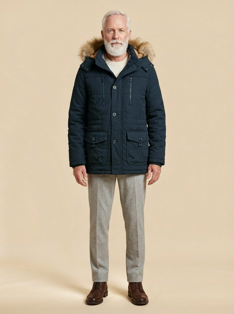 Holden winter parka in Navy, studio, Gentlemens Manor