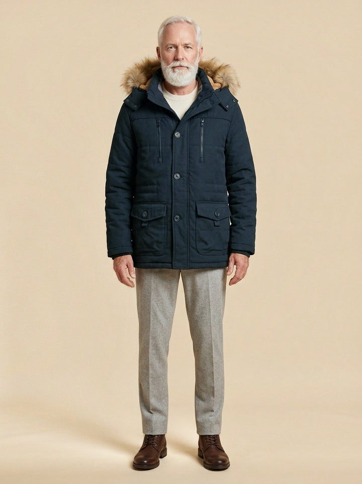 Holden winter parka in Navy, studio, Gentlemens Manor