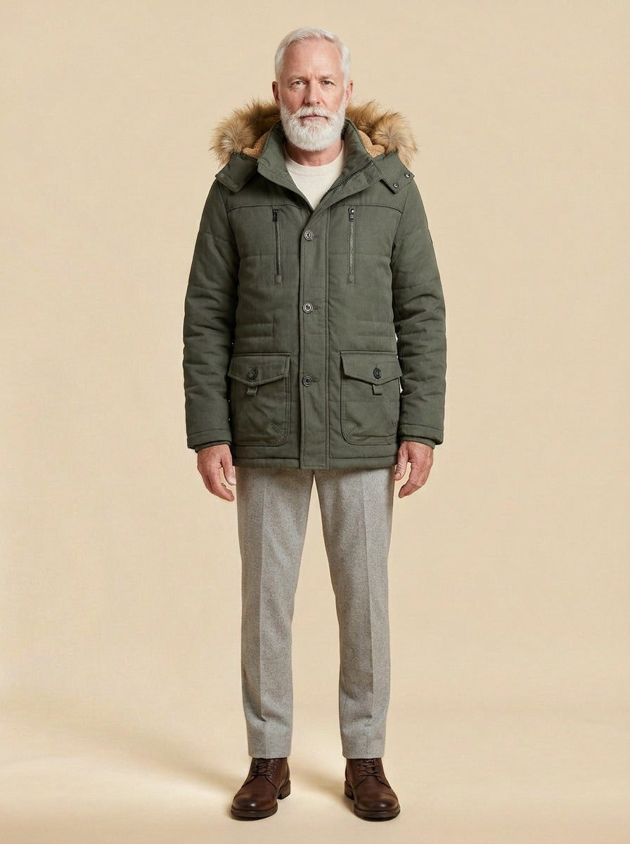 Holden winter parka in Olive, studio, Gentlemens Manor