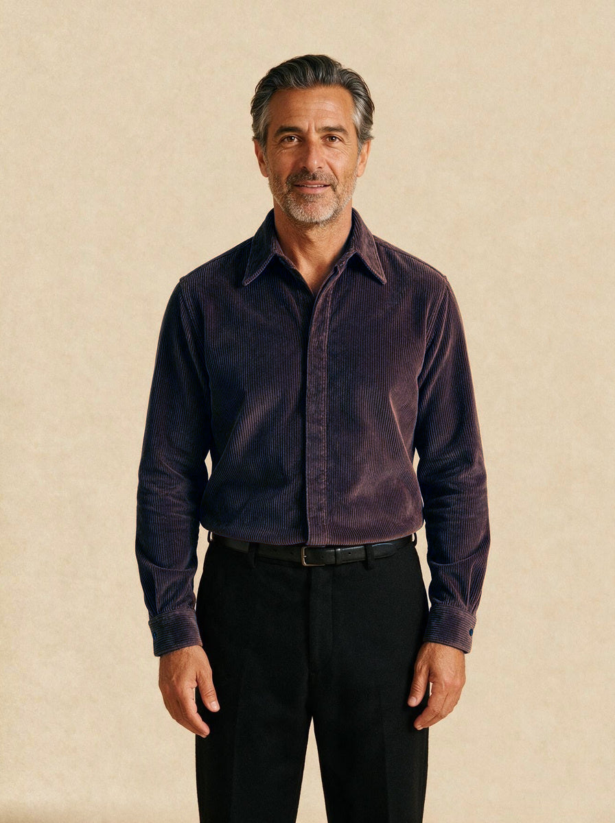 Hollister corduroy shirt in Navy, studio, Gentlemens Manor