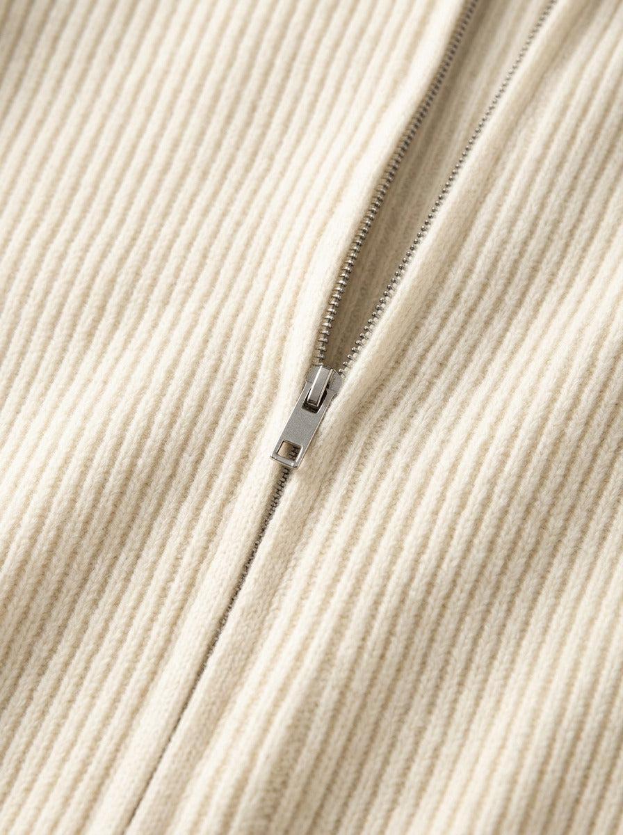 Hopkins ribbed zip cardigan, fabric close up, Gentlemens Manor