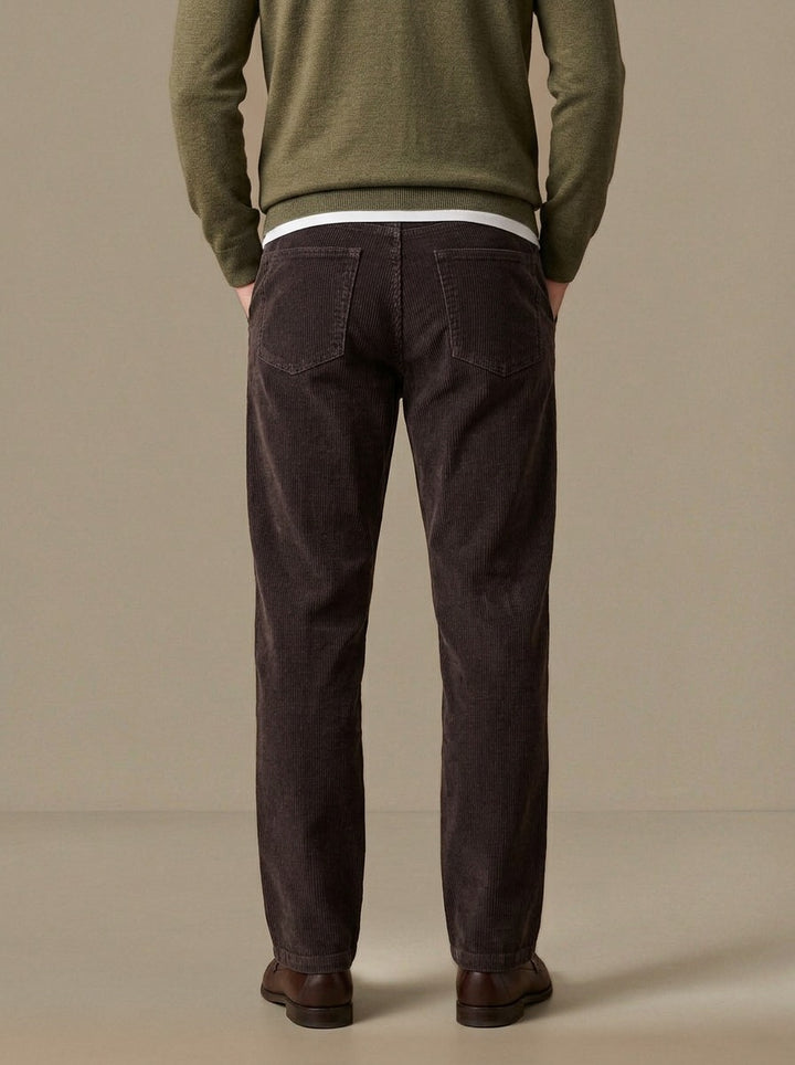 Howell wide wale corduroy pants in Brown, back view, Gentlemens Manor