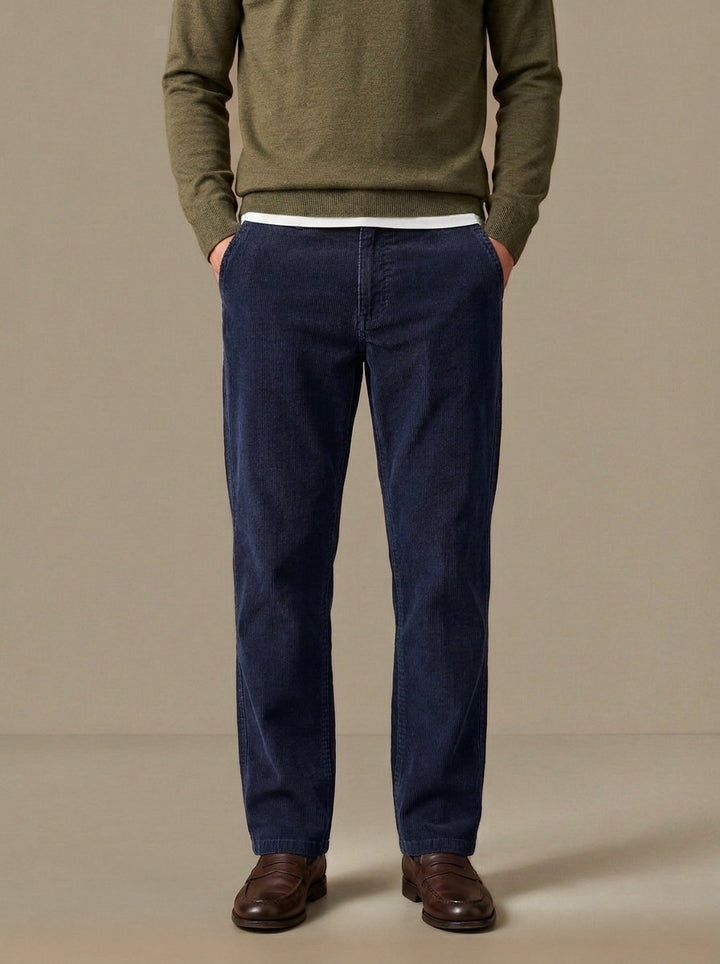 Howell wide wale corduroy pants in Navy, studio, Gentlemens Manor