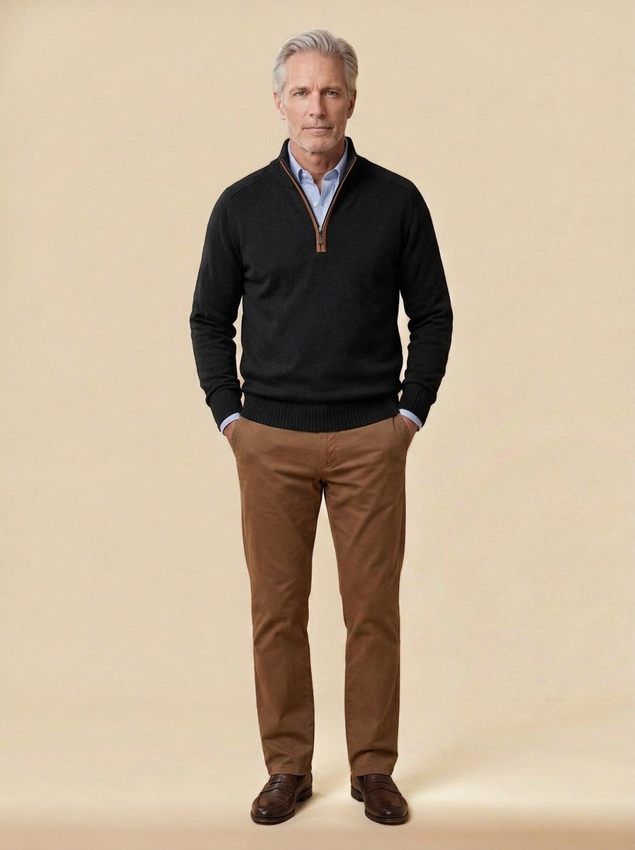 Hubbard quarter zip sweater in Black, studio, Gentlemens Manor